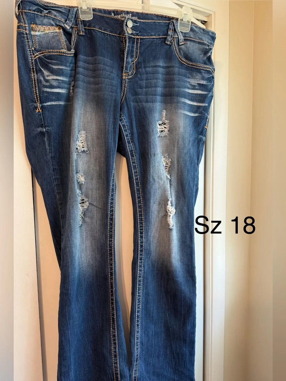 Amethyst Distressed Dark Wash Bootcut Jeans - Blue
